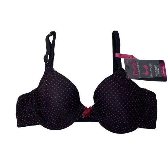 MAIDENFORM Women Demi Coverage T-Shirt Bra SIZE 32B BLACK-PINK Polka dot- NWT - Picture 12 of 13